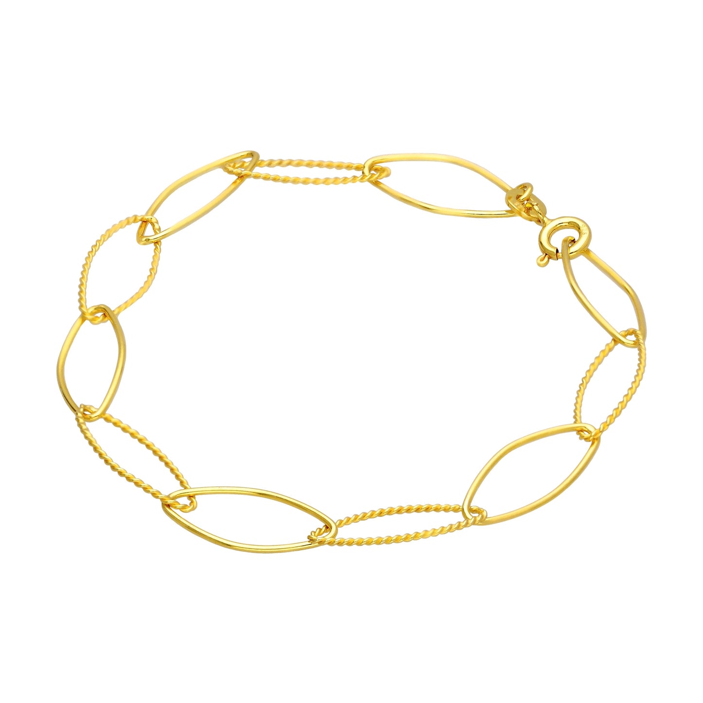 Gold Plated Sterling Silver Twisted Oval Link Chain Bracelet
