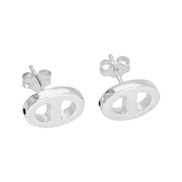 Sterling Silver Open Oval Link Stud Earrings