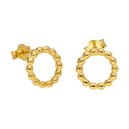 Gold Plated Sterling Silver Bobble Beaded Circle Stud Earrings