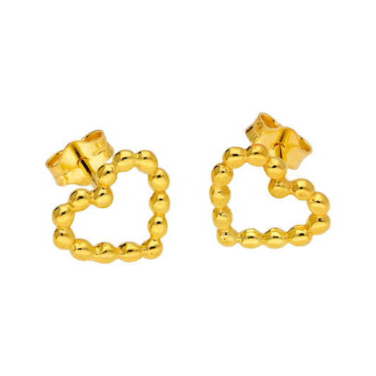 Gold Plated Sterling Silver Bobble Beaded Heart Stud Earrings