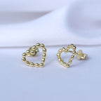 Gold Plated Sterling Silver Bobble Beaded Heart Stud Earrings