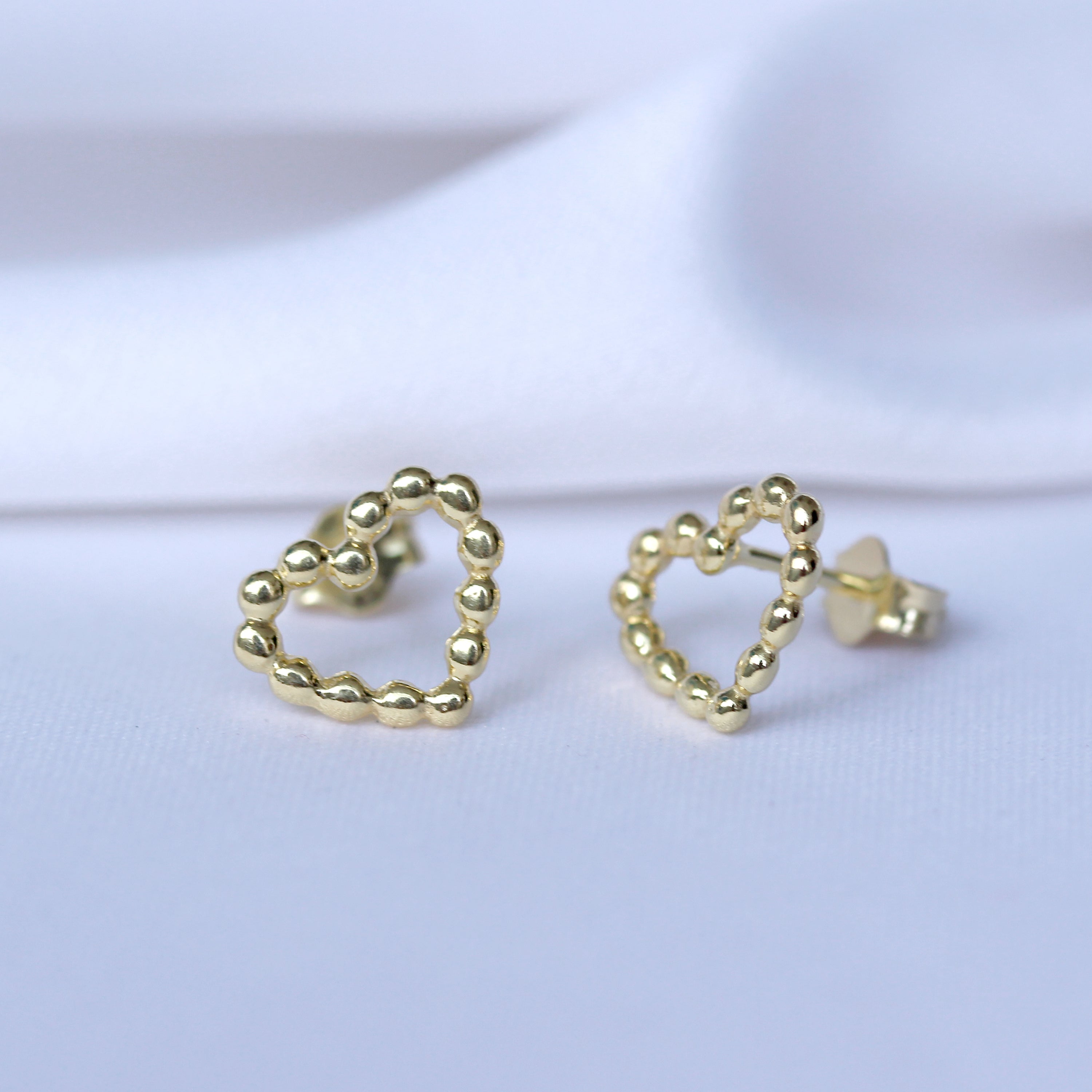 Gold Plated Sterling Silver Bobble Beaded Heart Stud Earrings