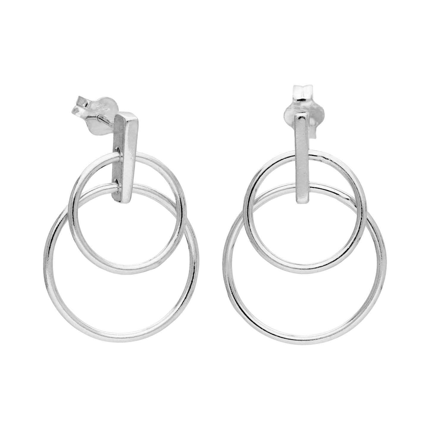 Sterling Silver Minimalist Double Circle Drop Stud Earrings