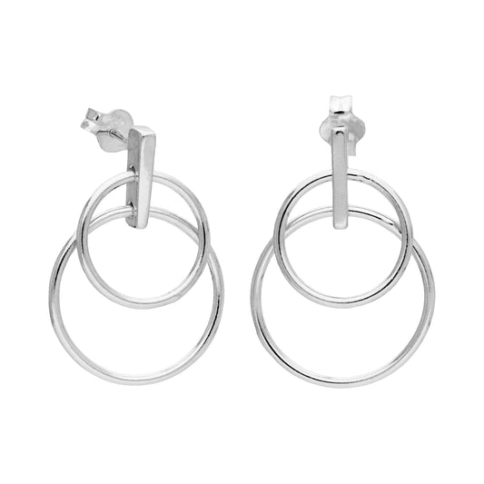 Sterling Silver Minimalist Double Circle Drop Stud Earrings