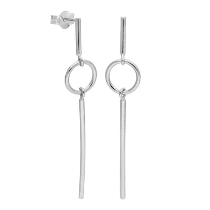 Sterling Silver Minimalist Circle Bar Stud Drop Earrings