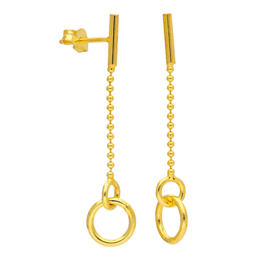 Gold Plated Sterling Silver Circle Chain Stud Drop Earrings
