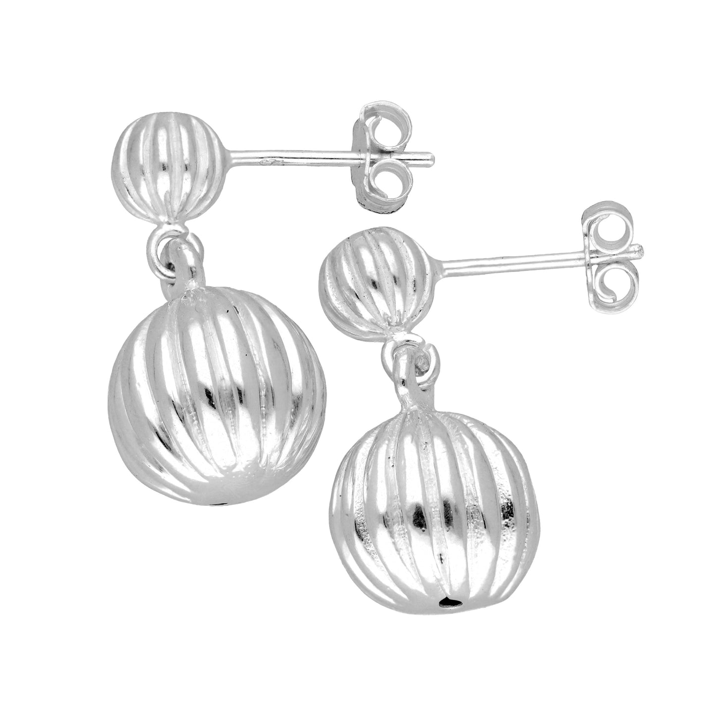 Sterling Silver Double Ball Line Drop Stud Earrings