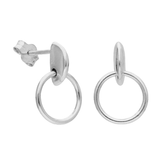 Sterling Silver Circle Nugget Drop Stud Earrings