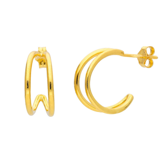 Gold Plated Sterling Silver Double Claw Hoop Stud Earrings - jewellerybox