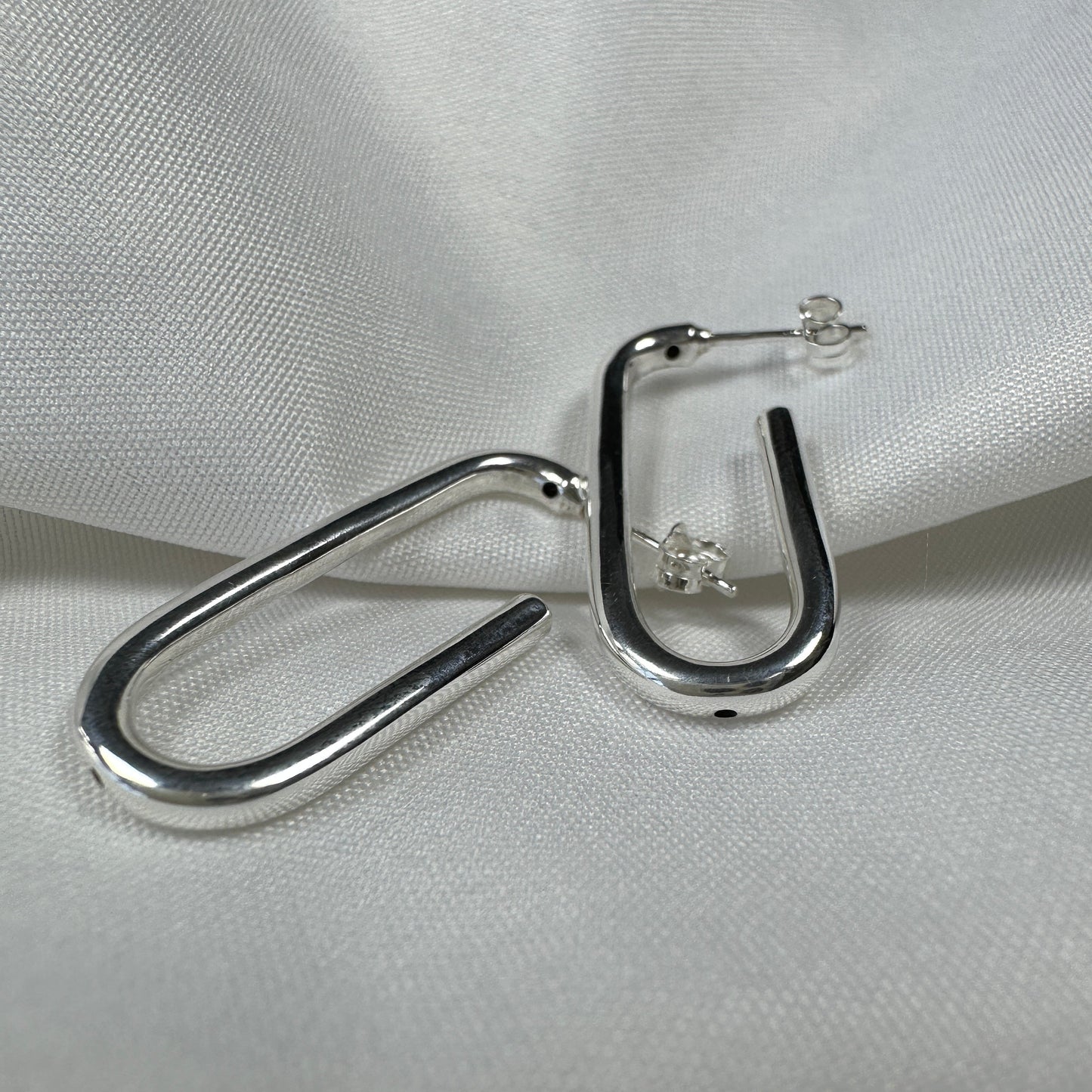 Sterling Silver Open Ovate Hoop Stud Earrings