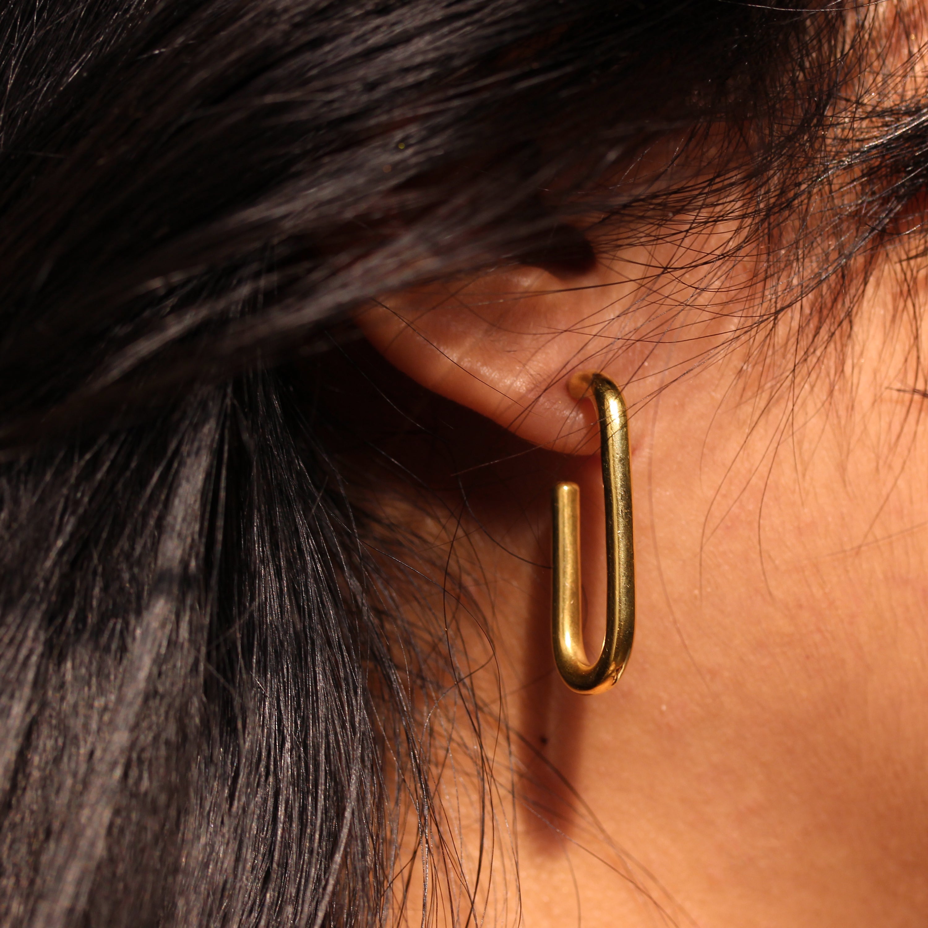 Gold Plated Sterling Silver Open Ovate Hoop Stud Earrings