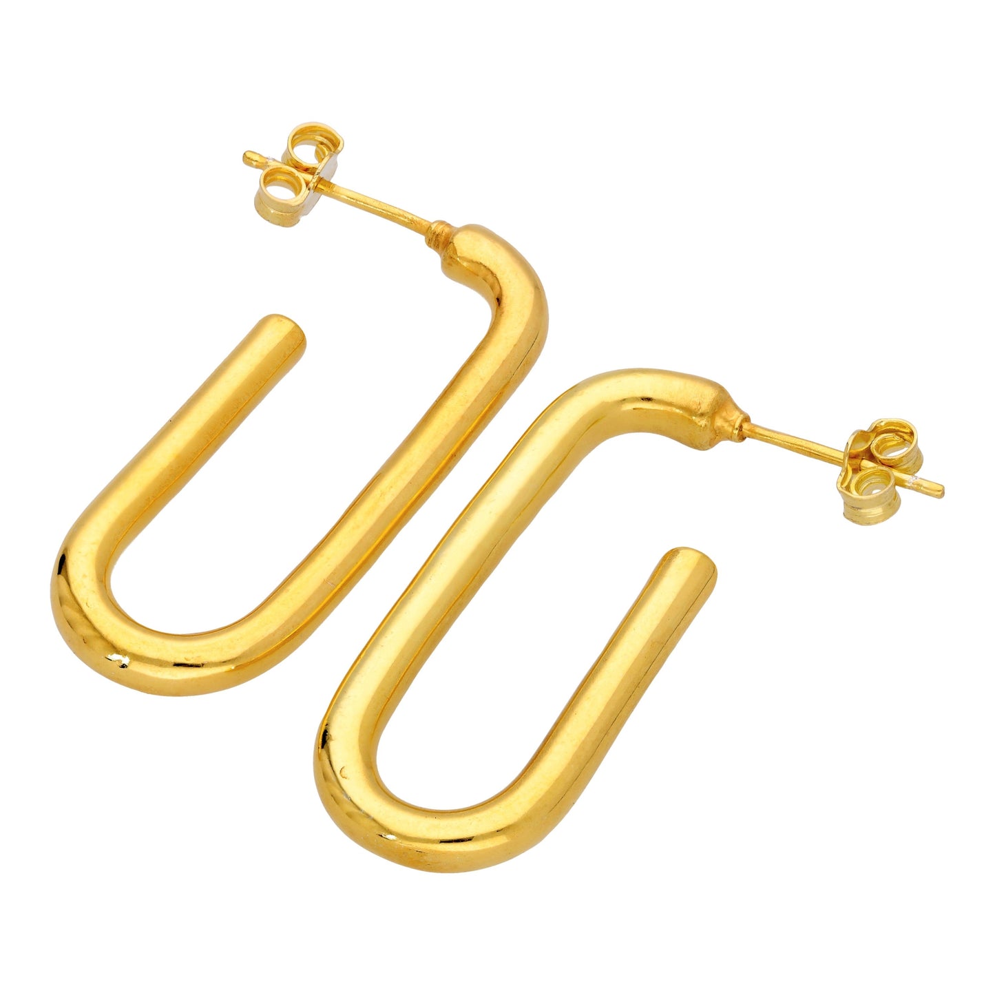 Gold Plated Sterling Silver Open Ovate Hoop Stud Earrings
