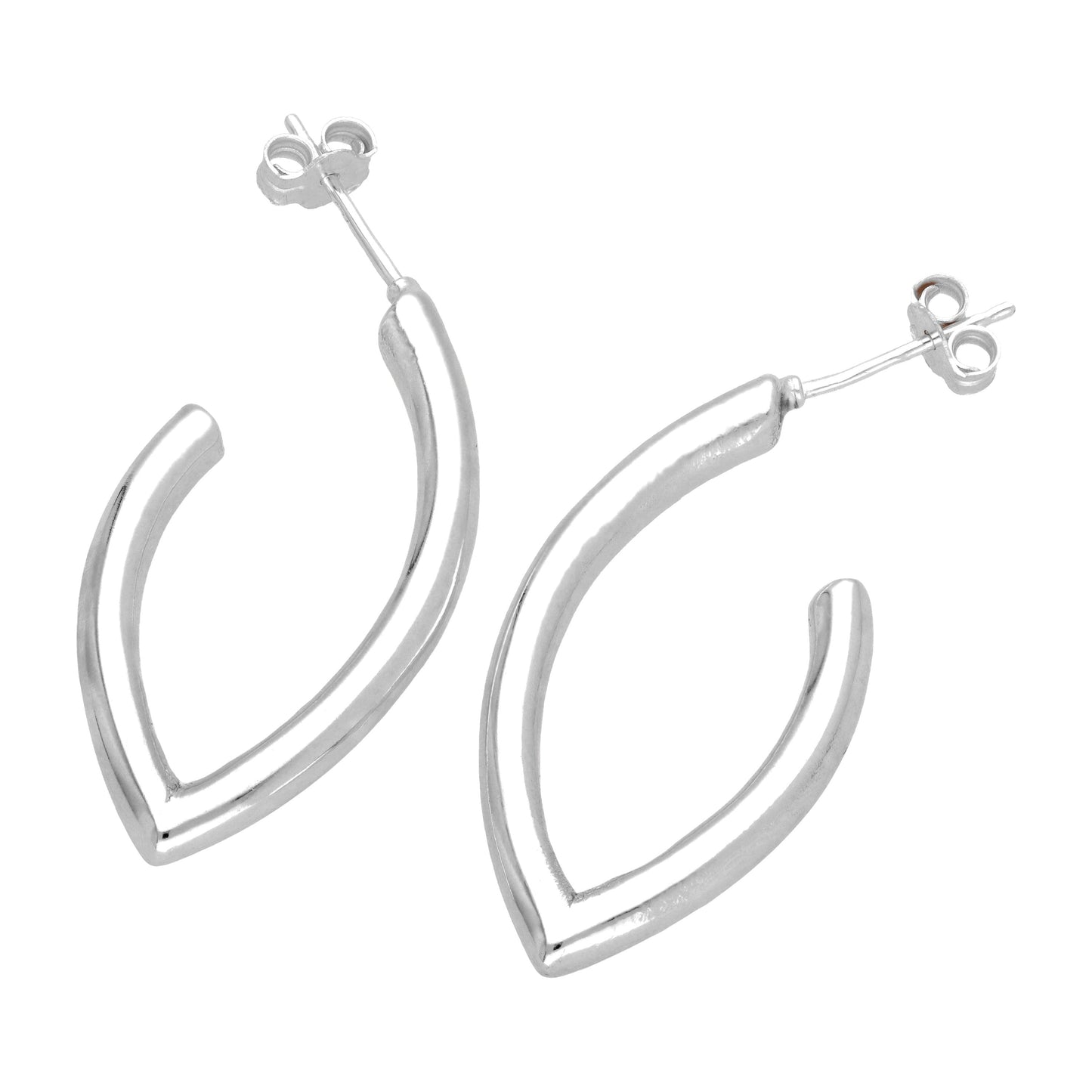 Sterling Silver Sharp Oval Open Hoop Stud Earrings