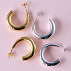 Gold Plated Sterling Silver Chunky Open Hoop Stud Earrings