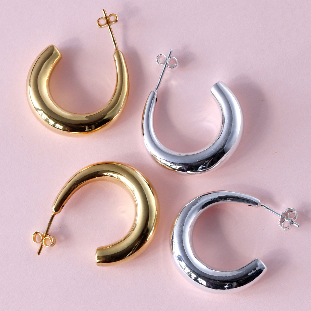 Sterling Silver Chunky Open 25mm Hoop Stud Earrings