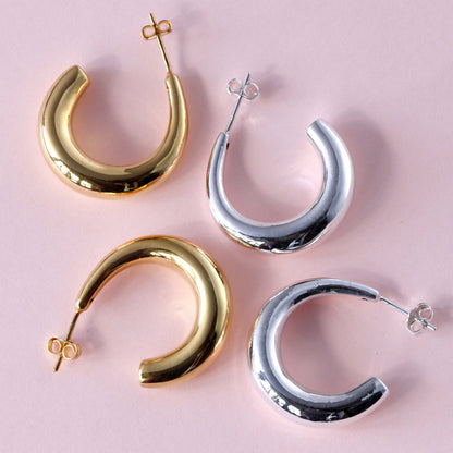 Sterling Silver Chunky Open 25mm Hoop Stud Earrings