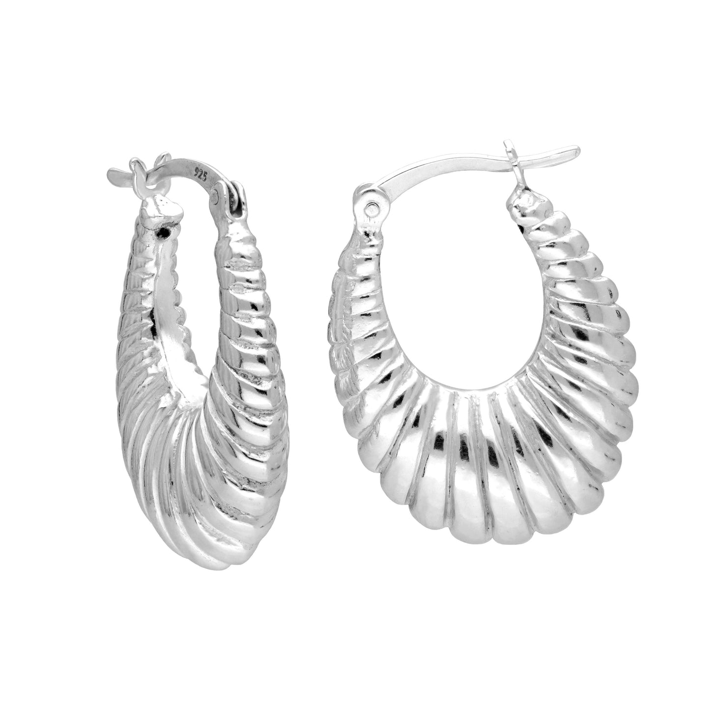 Sterling Silver Chunky Oval Line Creole Hoop Earrings