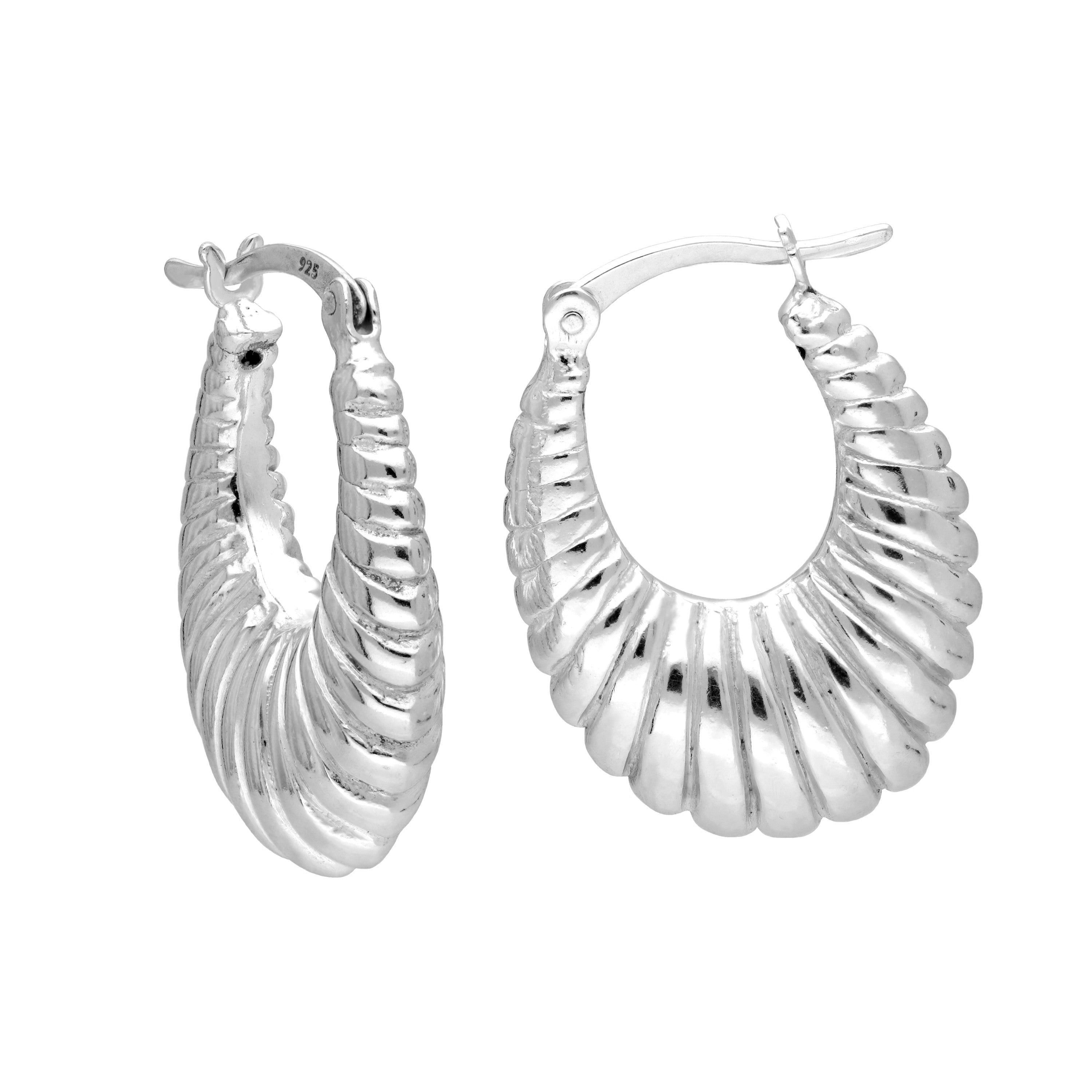 Sterling Silver Chunky Oval Line Creole Hoop Earrings