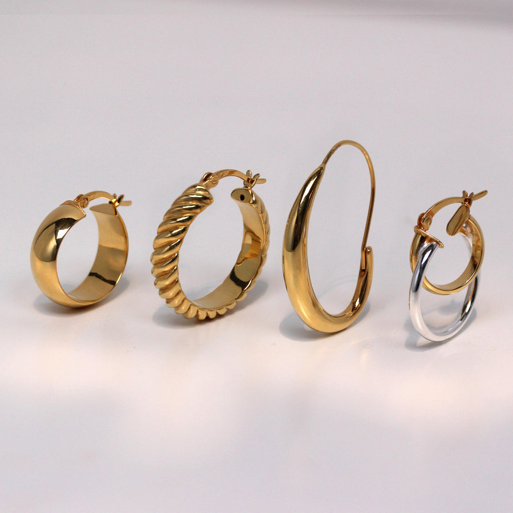 Gold Plated Sterling Silver Oval Liquid Hoop Earrings