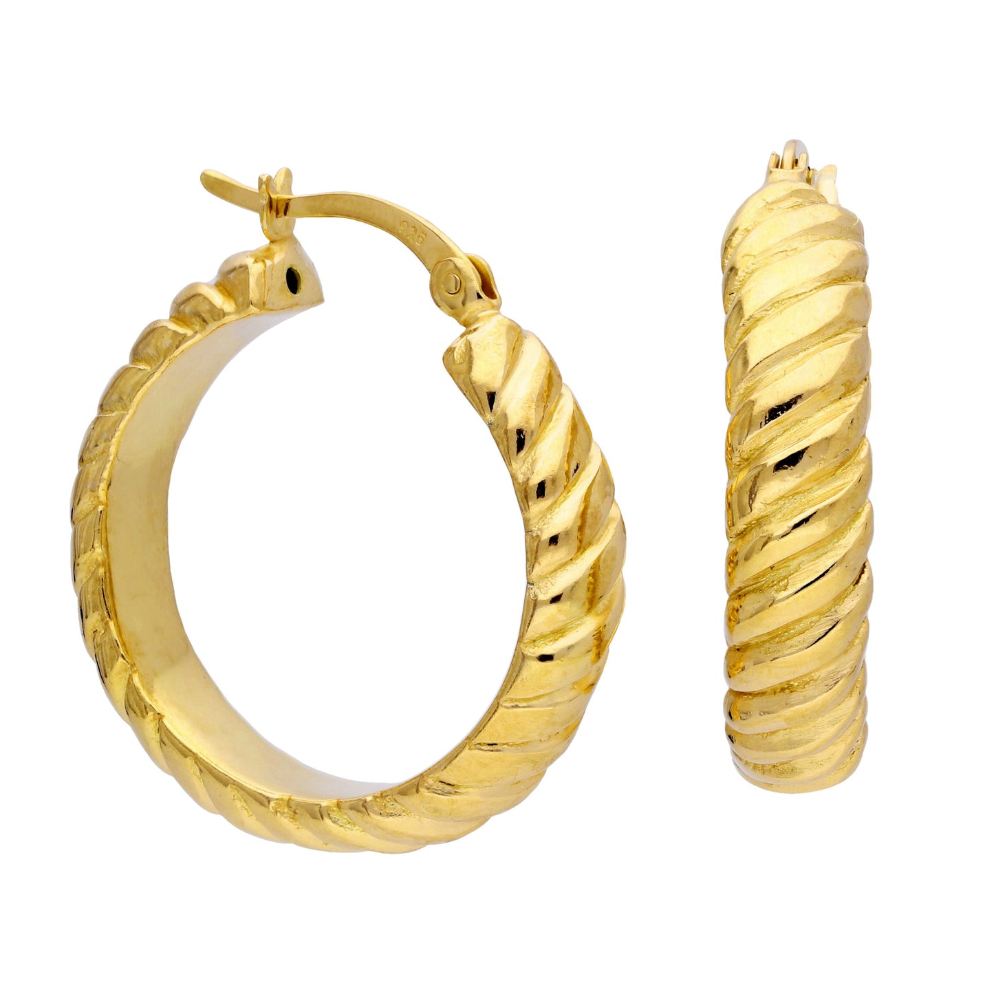 Gold Plated Sterling Silver Twisted Line 26mm Hoop Earrings