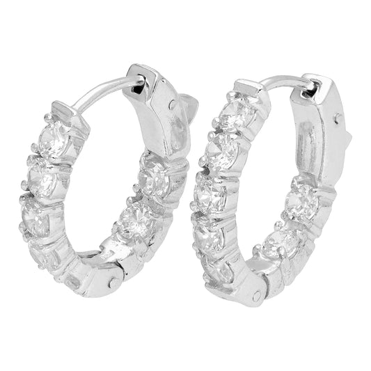 Sterling Silver CZ Eternity 20mm Hinged Huggie Hoop Earrings