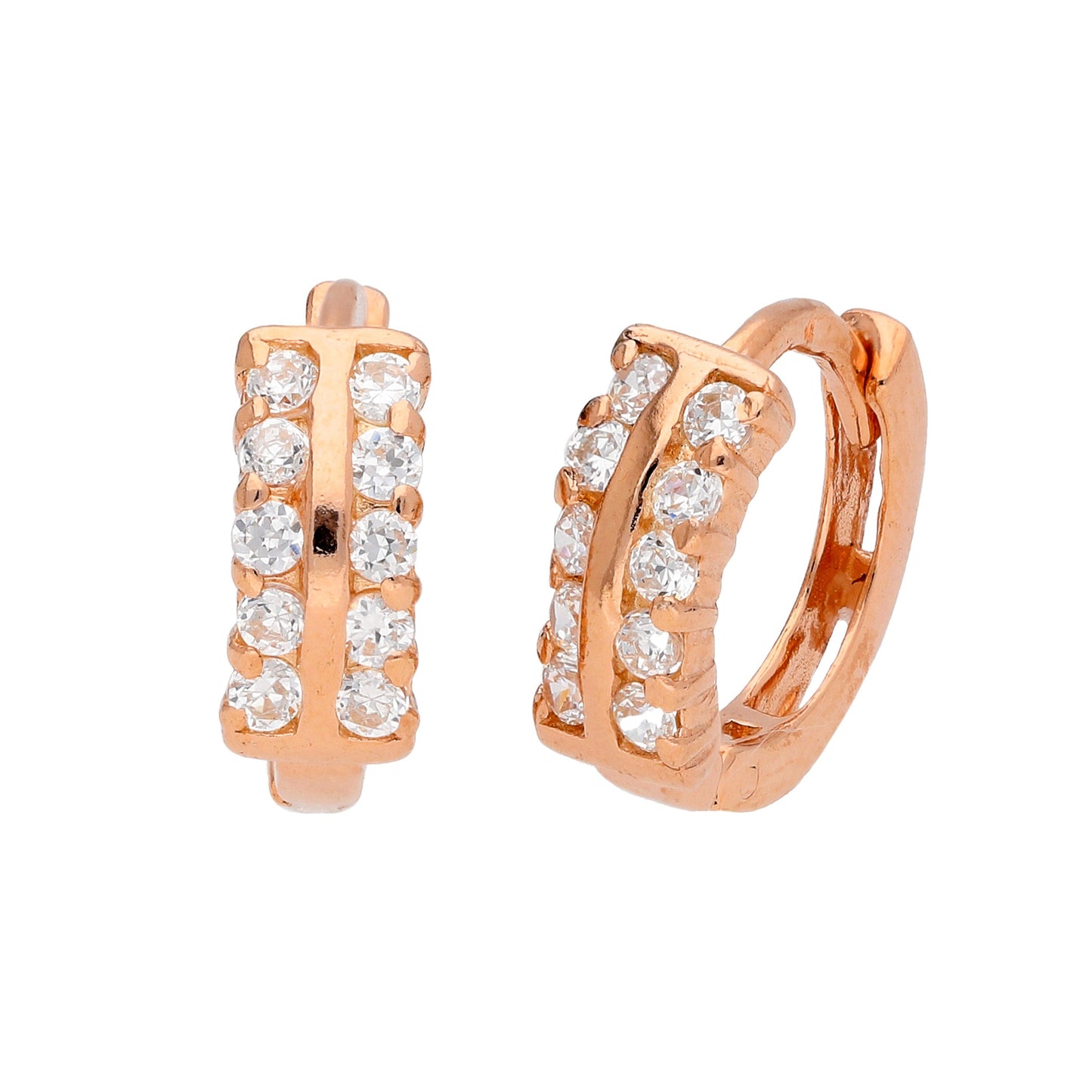 Rose Gold Plated Sterling Silver Double CZ Hinged Earrings