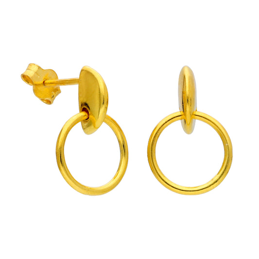 Gold Plated Sterling Silver Circle Nugget Drop Stud Earrings