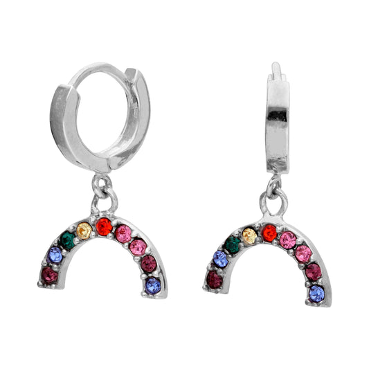 Sterling Silver CZ Rainbow Huggie 10mm Hoop Earrings