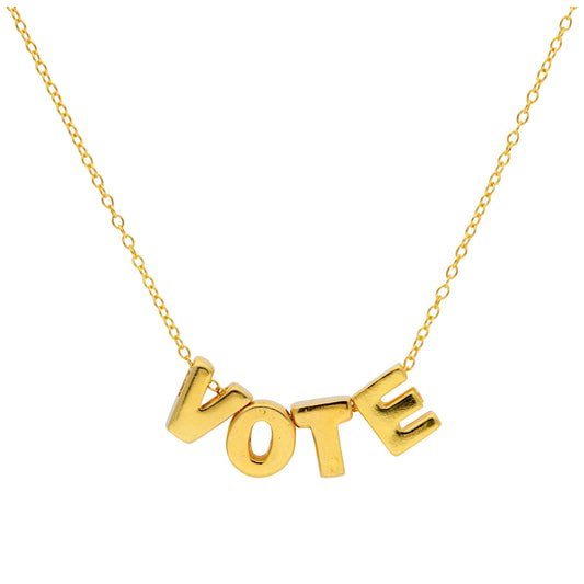 Gold Plated Sterling Silver VOTE Bead Necklace 18 Inches