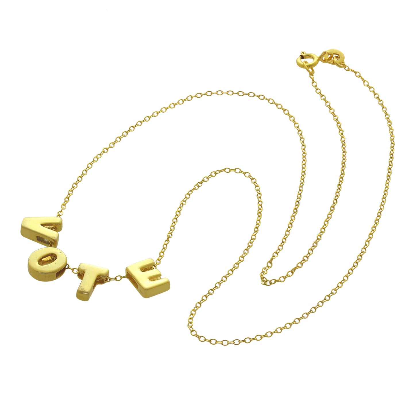Gold Plated Sterling Silver VOTE Bead Necklace 18 Inches