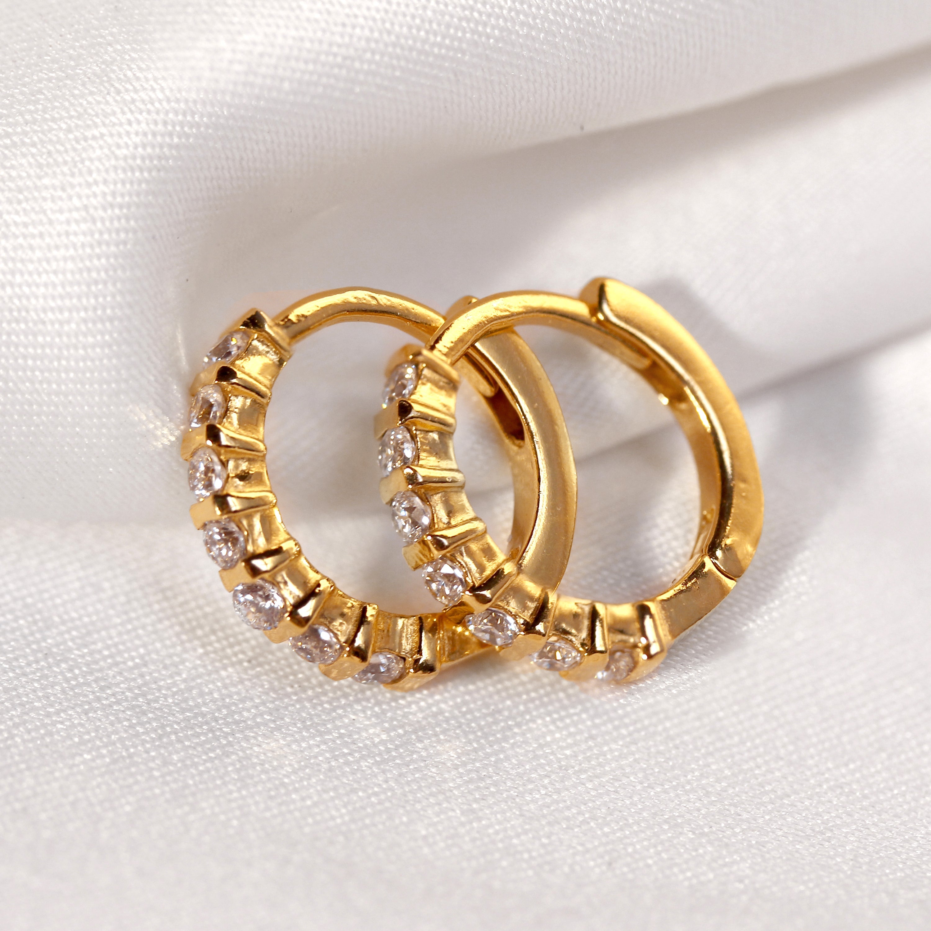 Gold Plated Sterling Silver CZ Bar Set Huggie Hoop Earrings