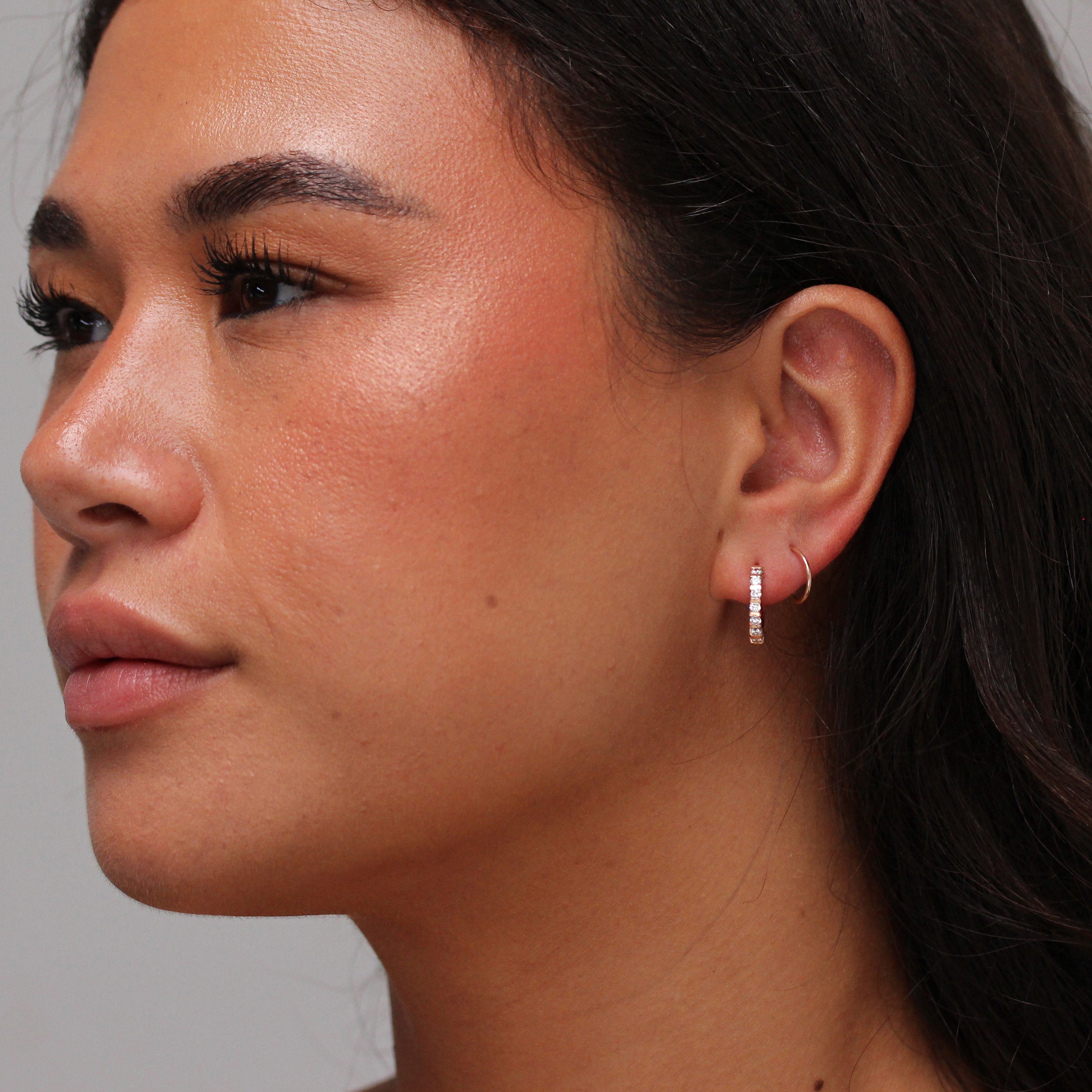 Gold Plated Sterling Silver CZ Bar Set Huggie Hoop Earrings