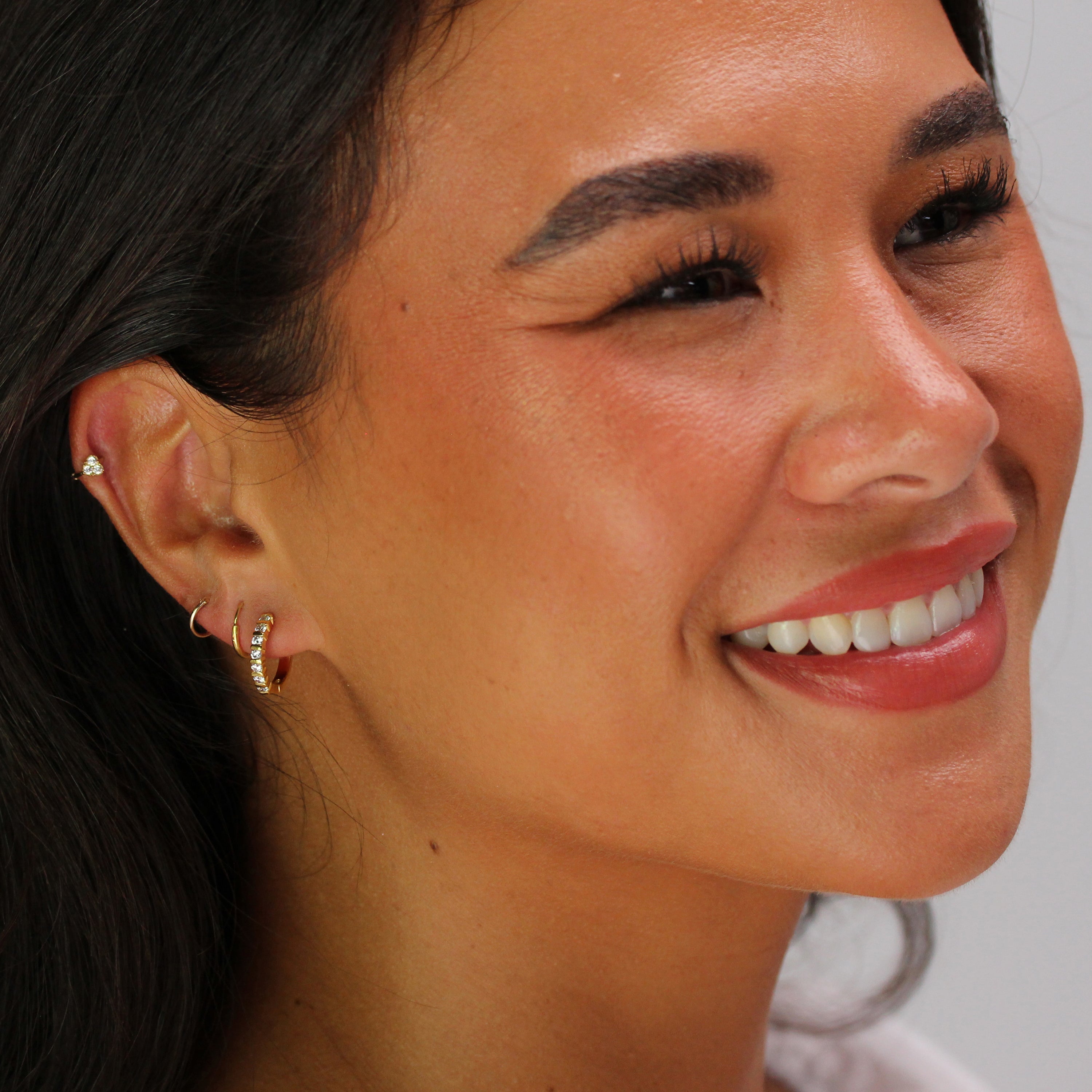 Gold Plated Sterling Silver CZ Bar Set Huggie Hoop Earrings