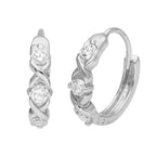 Sterling Silver CZ Triple Interlocking Huggie Hoop Earrings