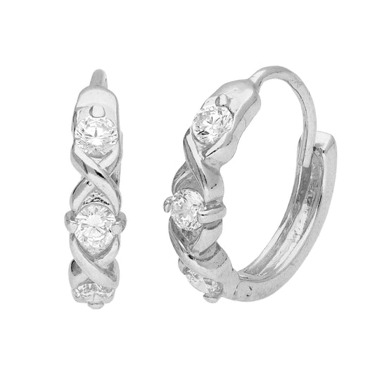 Sterling Silver CZ Triple Interlocking Huggie Hoop Earrings