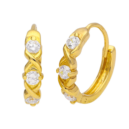 Gold Plated Sterling Silver CZ Triple Huggie Hoop Earrings