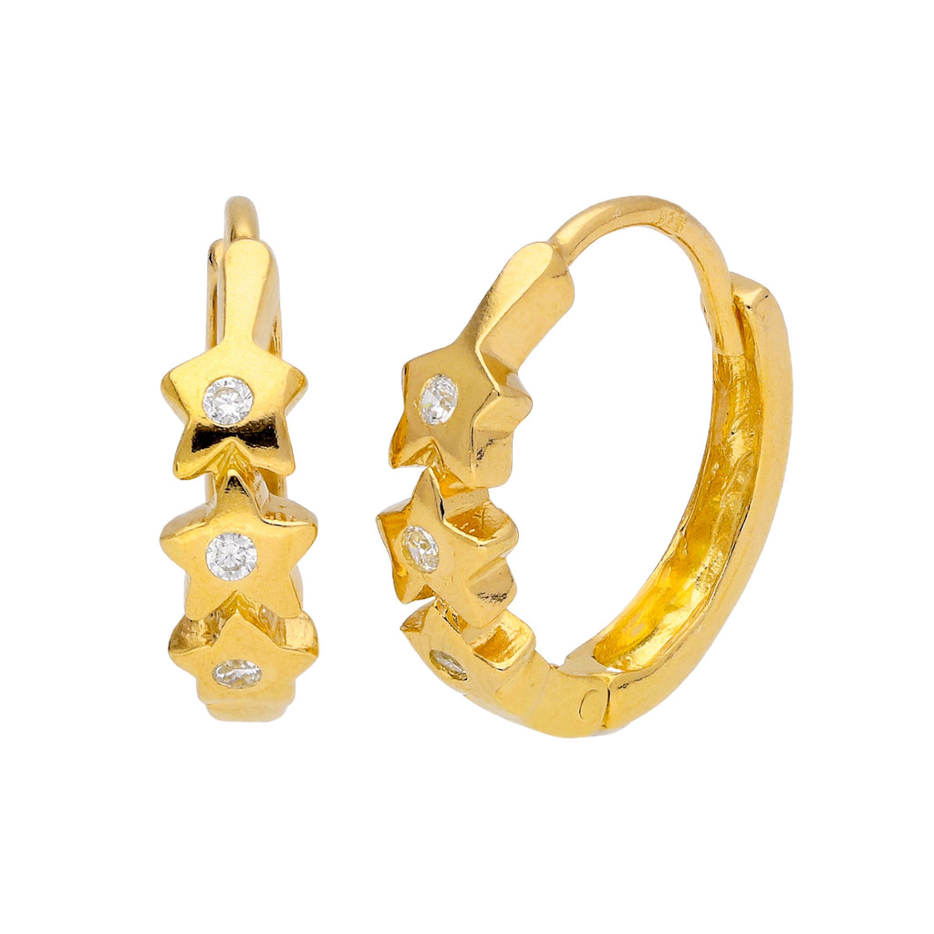 Gold Plated Sterling Silver CZ Triple Star Huggie Earrings