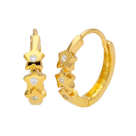 Gold Plated Sterling Silver CZ Triple Star Huggie Earrings