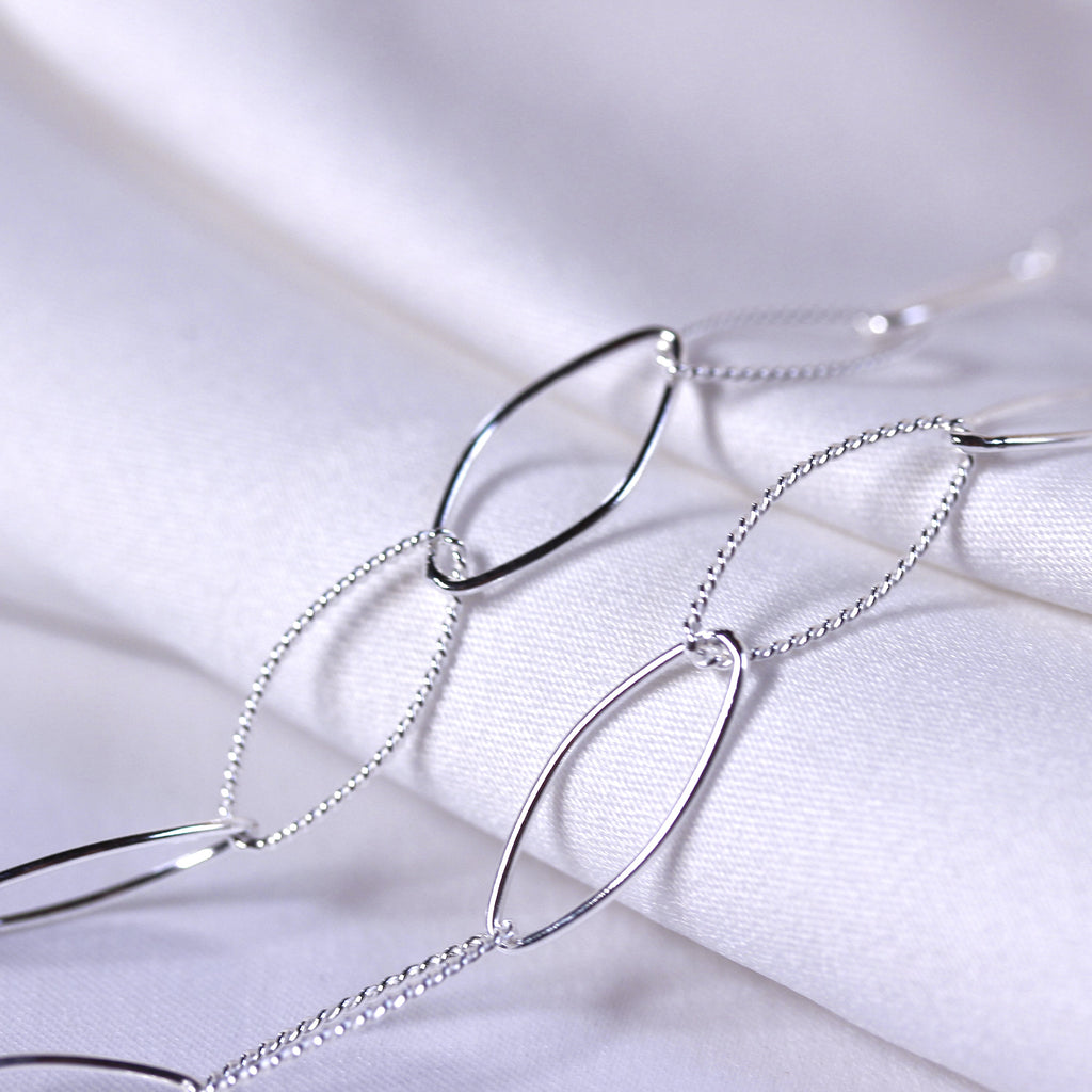 Sterling Silver Twisted Oval Link Chain Necklace 14+2 Inches