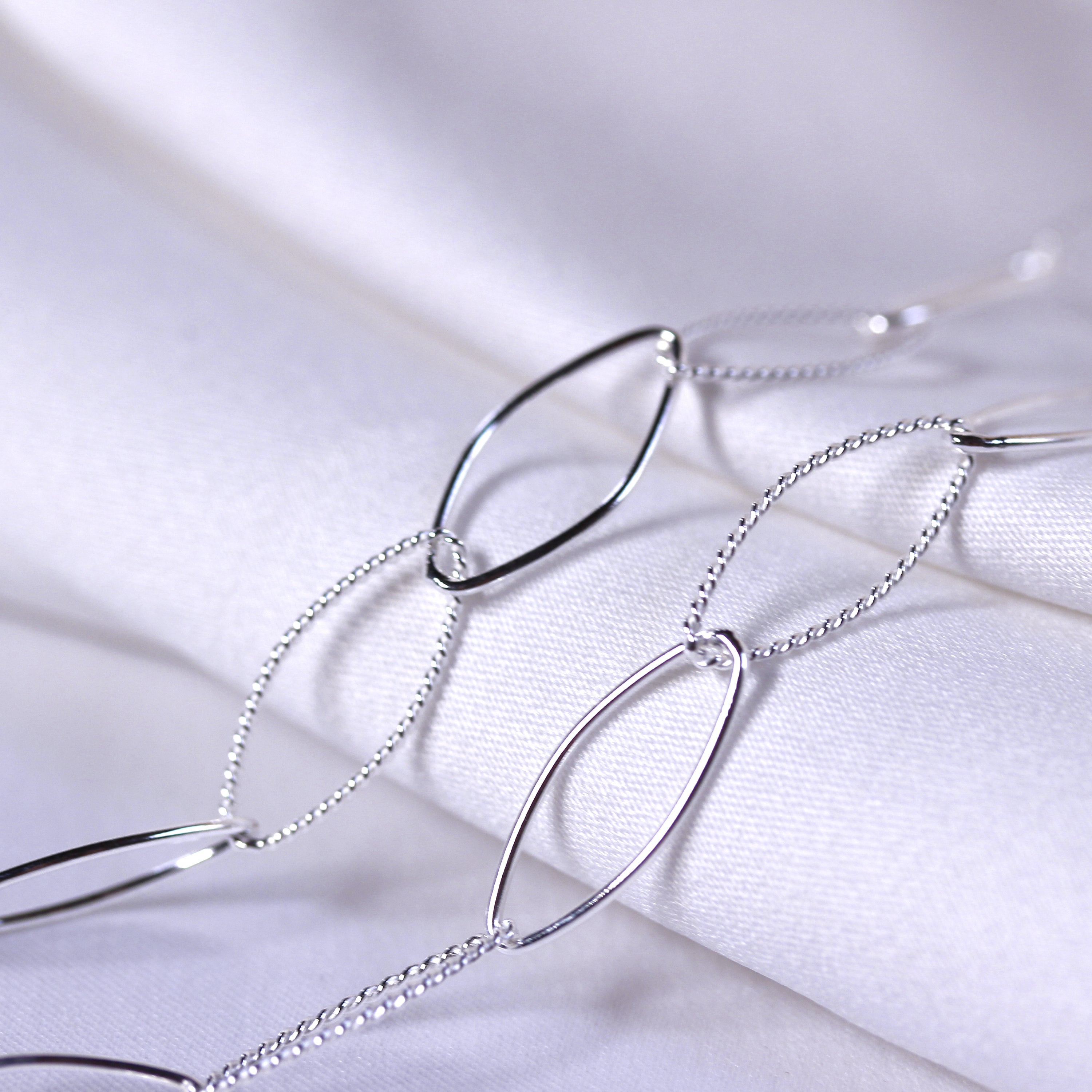 Sterling Silver Twisted Oval Link Chain Necklace 14+2 Inches