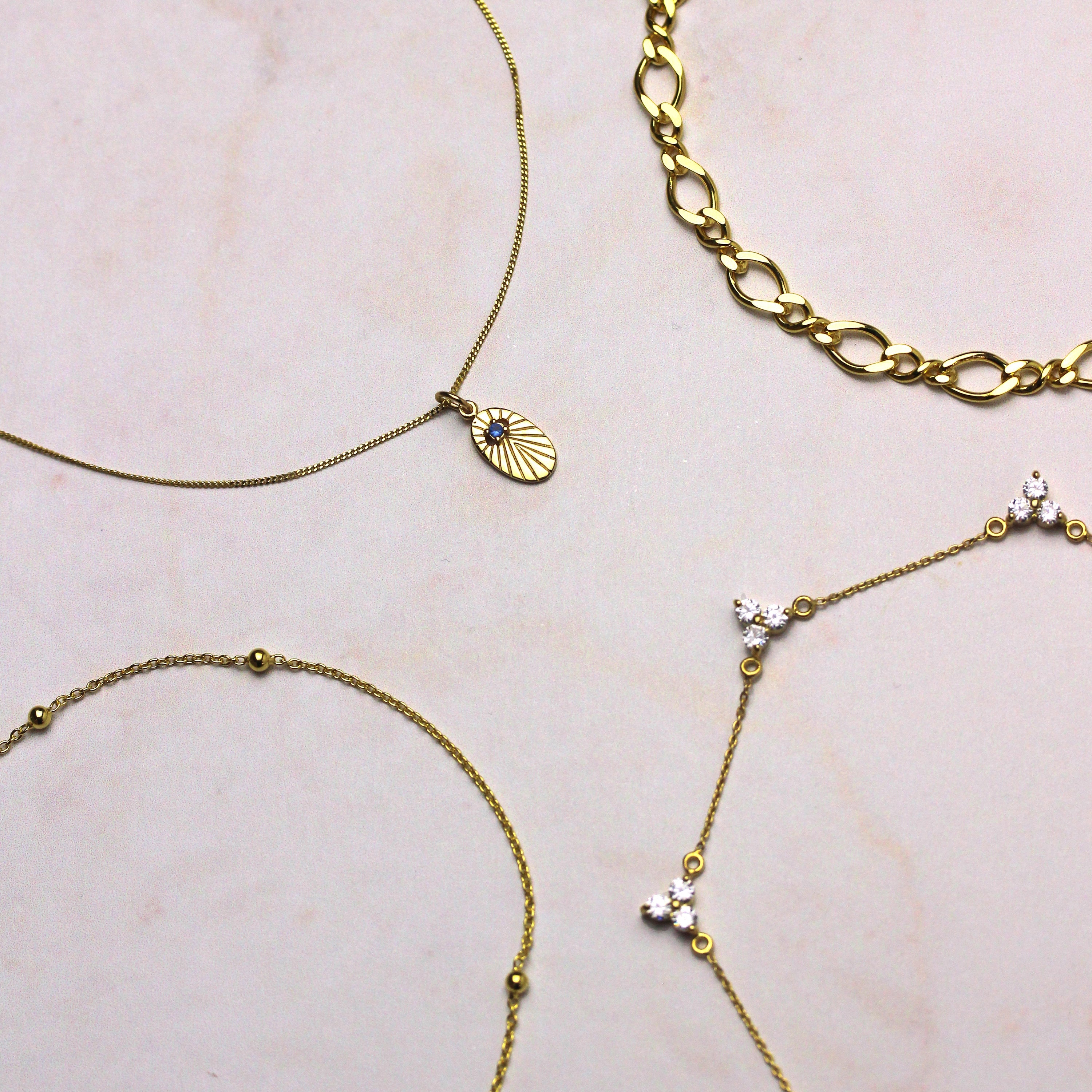 Gold Plated Sterling Silver Bobble 16 Inch Chain Necklace