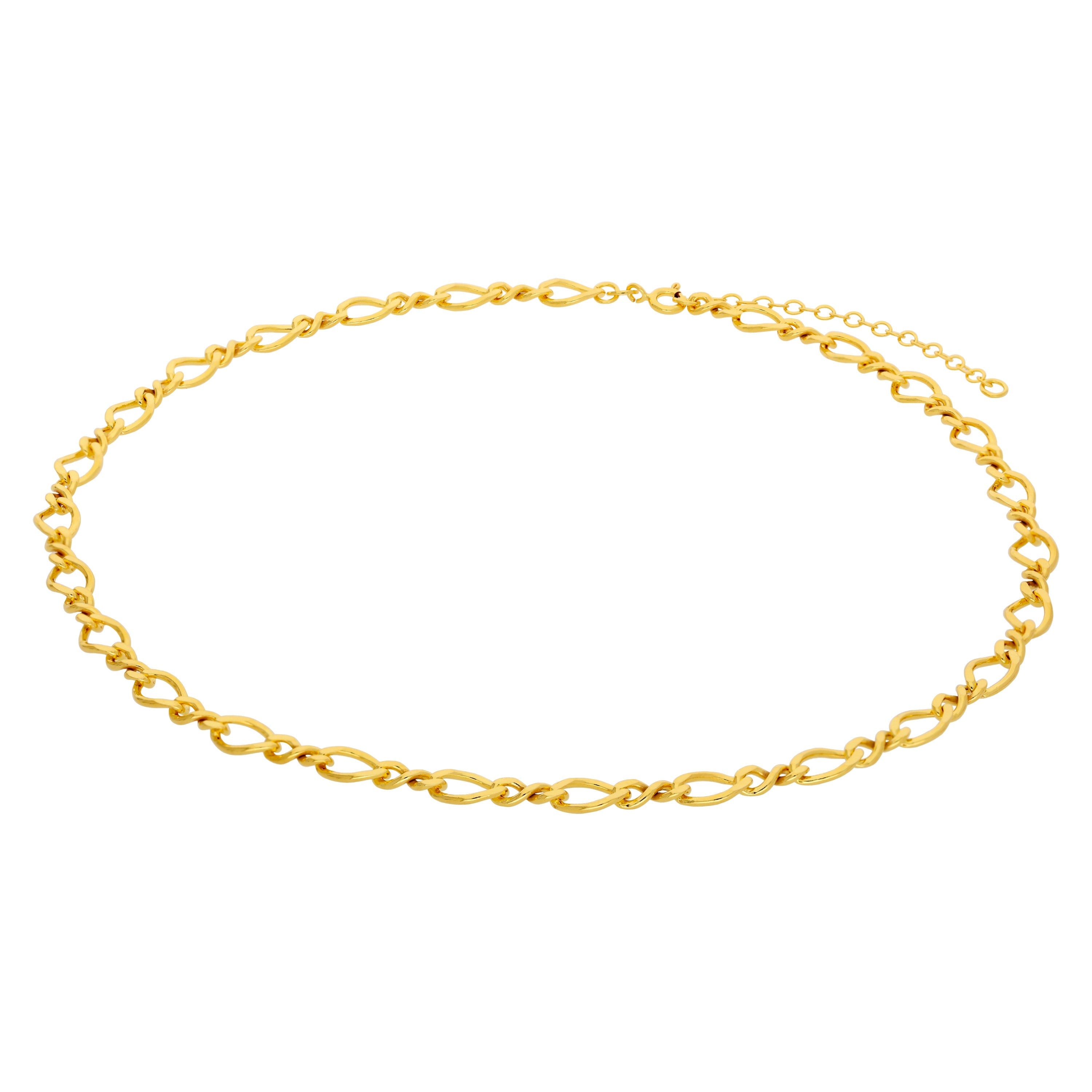 Gold Plated Sterling Silver Figaro Twist Link Necklace 16-18 Inch