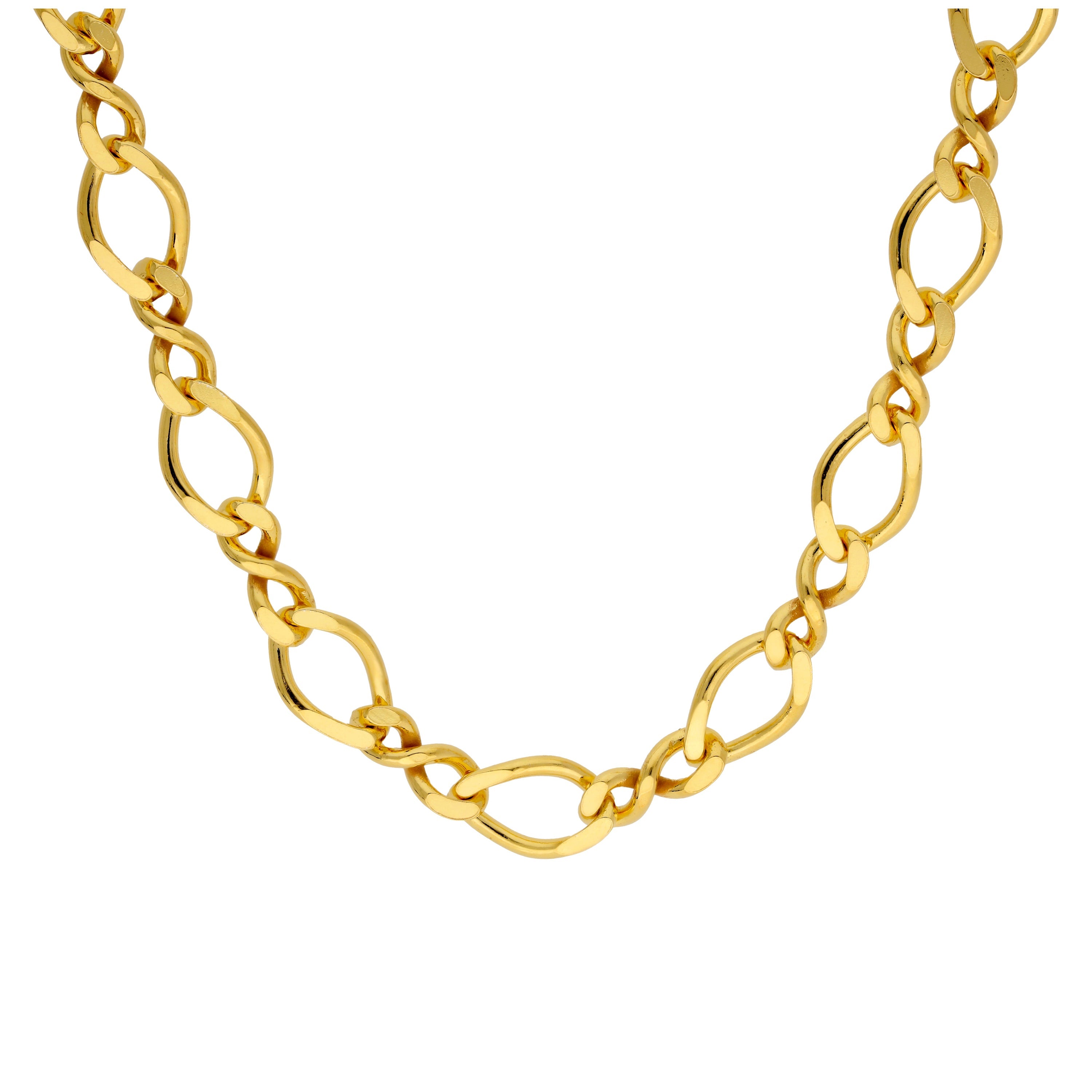 Gold Plated Sterling Silver Figaro Twist Link Necklace 16-18 Inch