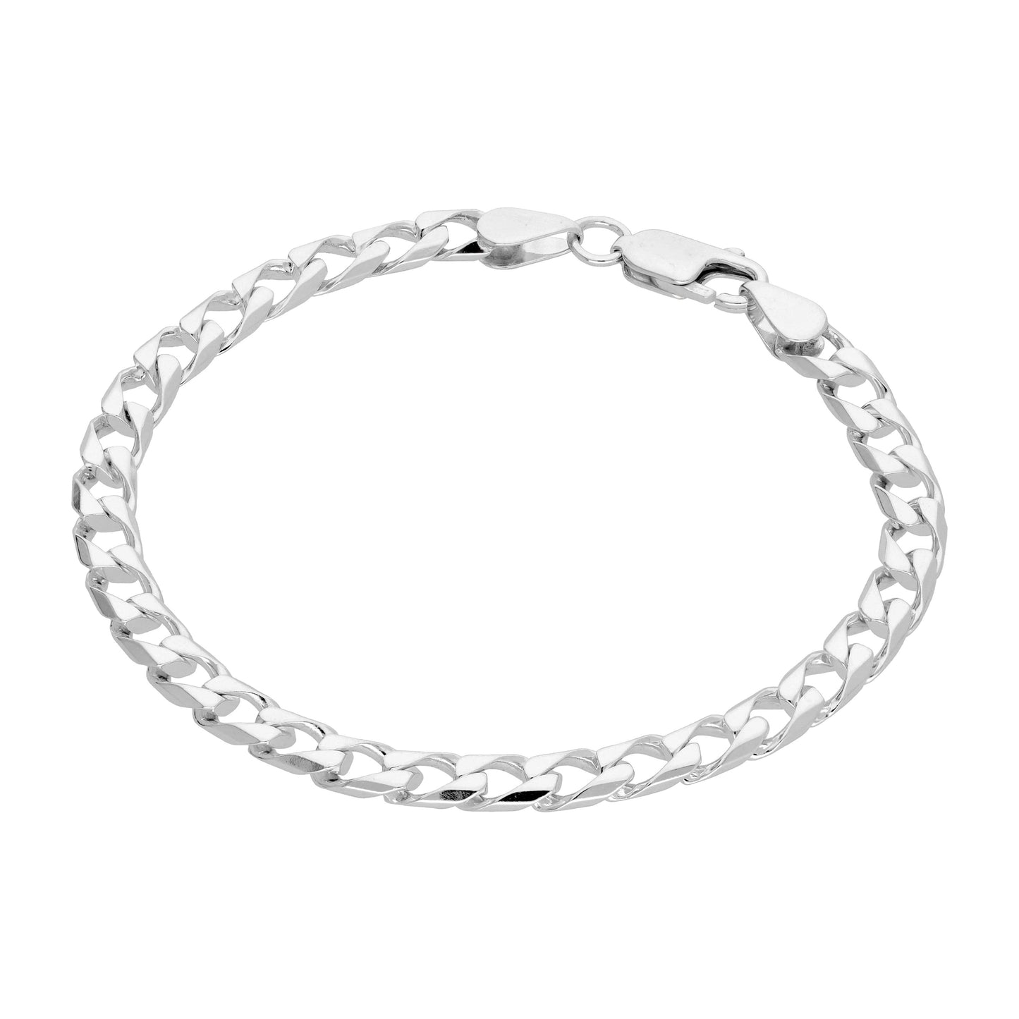 Sterling Silver Flat 5mm Curb Link Chain Bracelet 7.5 Inches