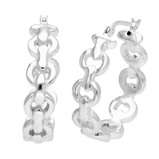 Sterling Silver Round Chunky Link Chain 28mm Hoop Earrings
