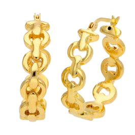 Gold Plated Sterling Silver Chunky Link 28mm Hoop Earrings