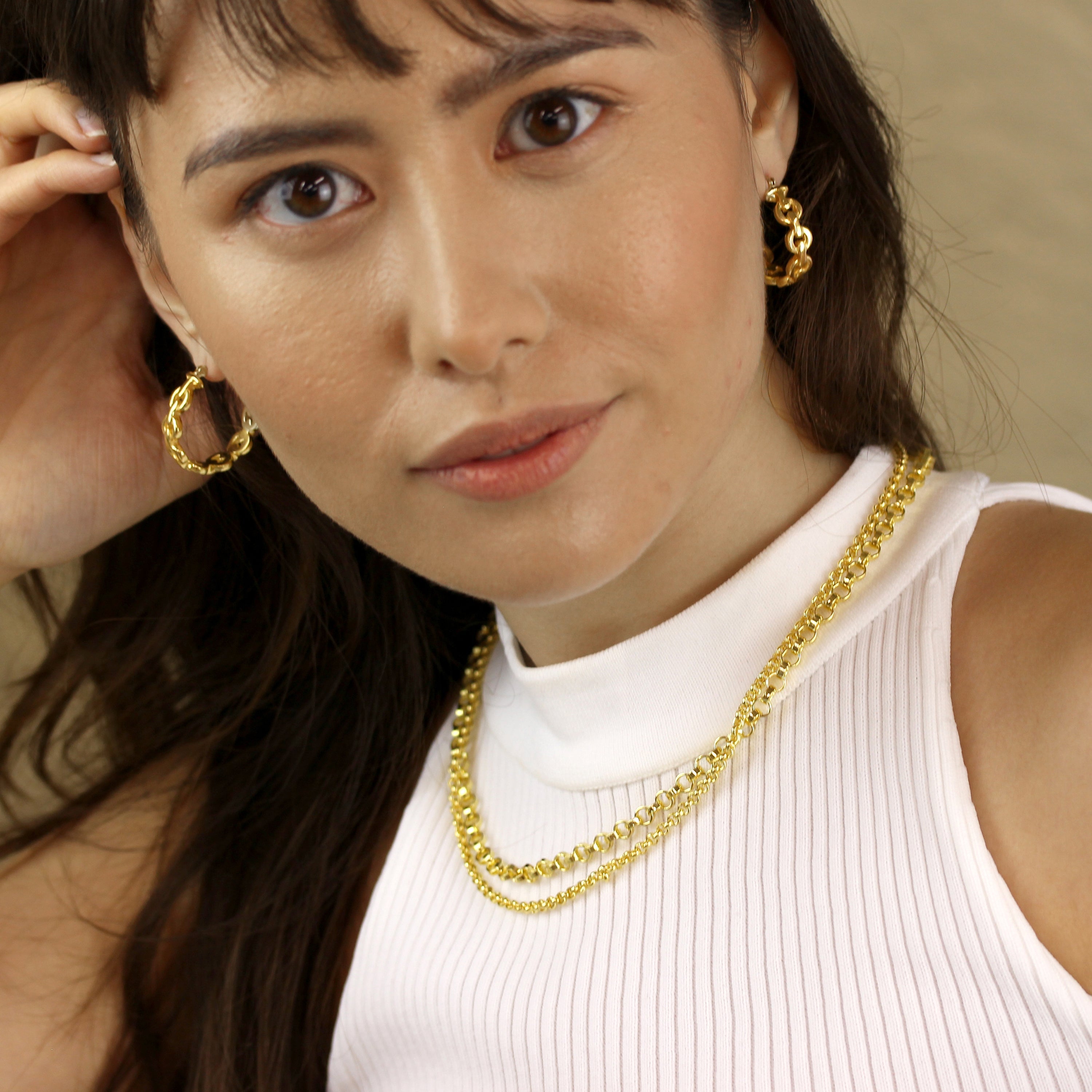 Gold Plated Sterling Silver Chunky Link 28mm Hoop Earrings