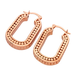 Rose Gold Plated Sterling Silver Beaded Ovate Hoop Earrings