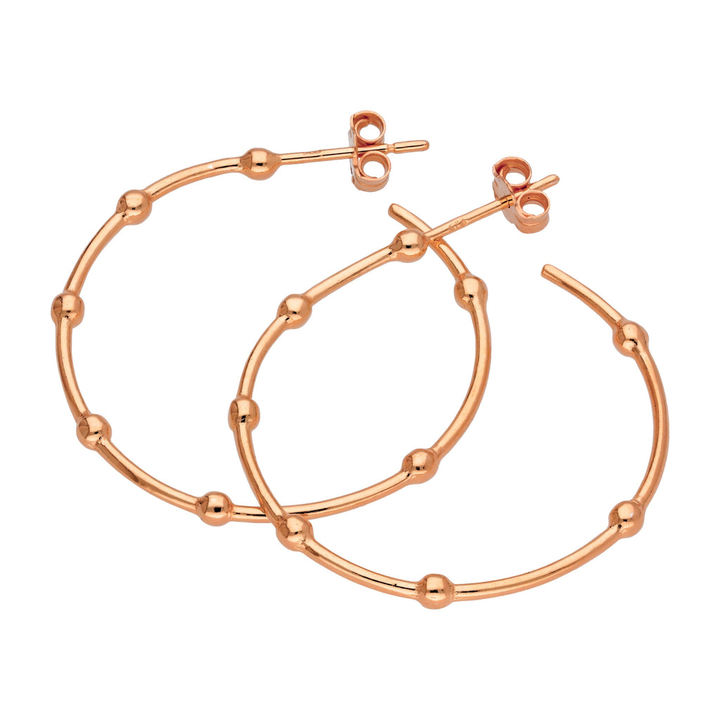 Rose Gold Plated Sterling Silver Bobble Hoop Stud Earrings