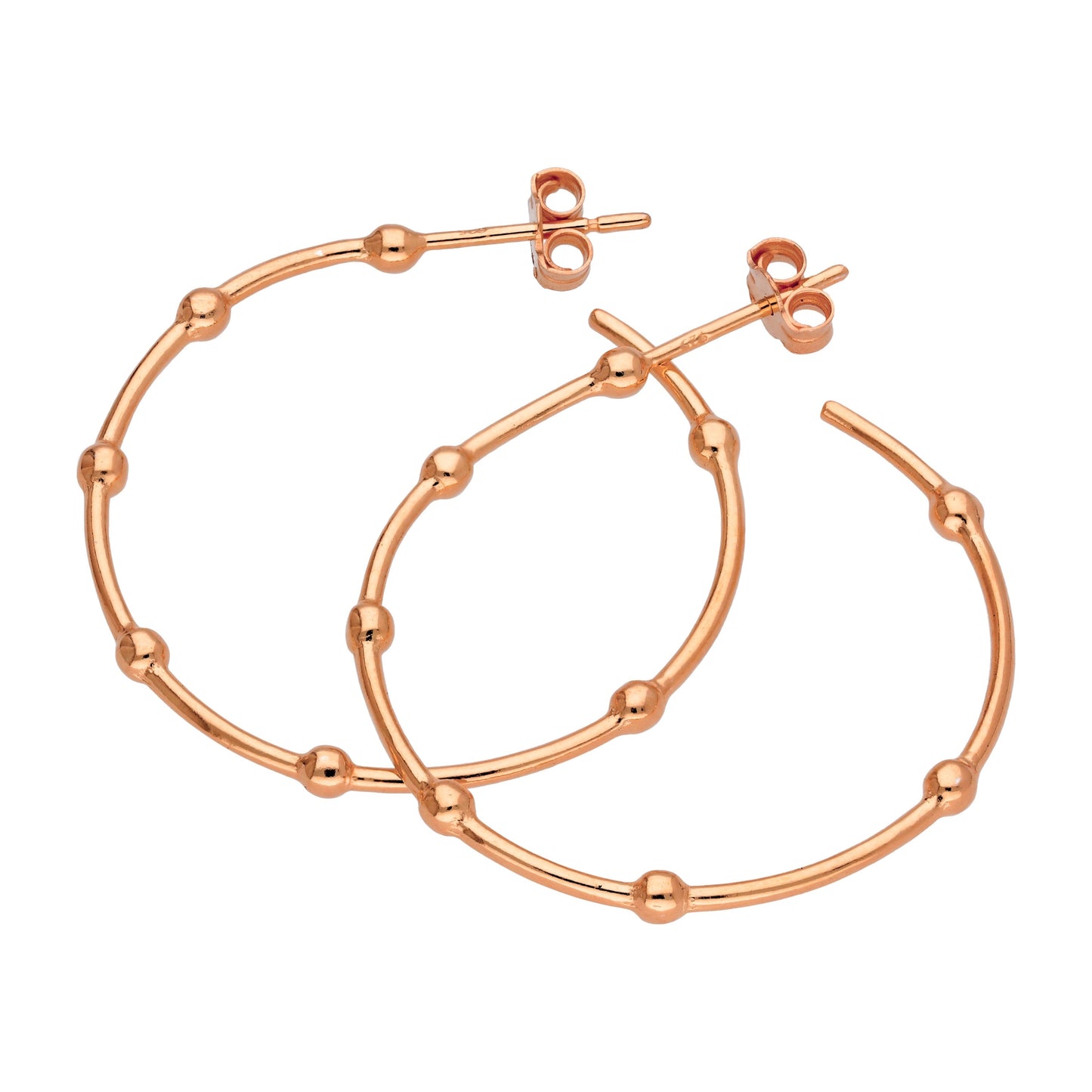 Rose Gold Plated Sterling Silver Bobble Hoop Stud Earrings